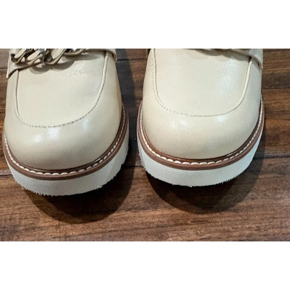 Naturalizer Women's Desi Loafers Vanilla Beige Leather Gold Chain Accent Size 9M